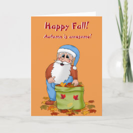 Tarjeta Festiva Cute Fall deja Santa Card otoño