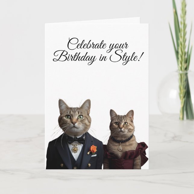 Tarjeta Festiva cute fancy cats birthday love Folded Holiday Card (Anverso)