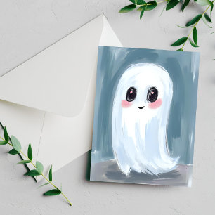 Tarjeta Festiva Cute Fantasma Blanco Acuarela Halloween