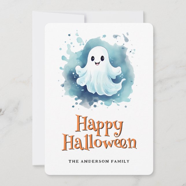 Tarjeta Festiva Cute fantasma Happy Halloween Card (Anverso)