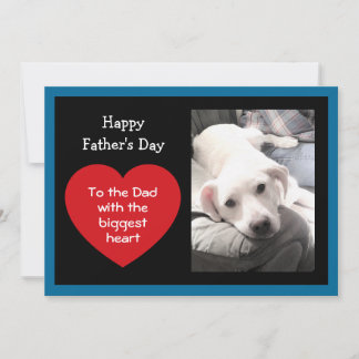 Tarjeta Festiva Cute Father's Day Red Message Heart Dog Photo Blue
