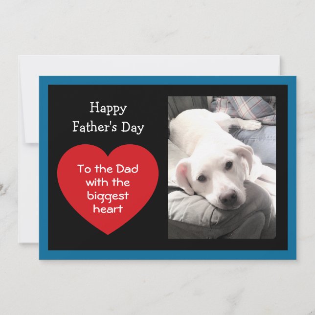 Tarjeta Festiva Cute Father's Day Red Message Heart Dog Photo Blue (Anverso)