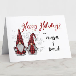 Tarjeta Festiva Cute Felices Fiestas Rústico Gnome Red Buffalo Tap