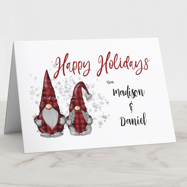 Tarjeta Festiva Cute Felices Fiestas Rústico Gnome Red Buffalo Tap (Subido por el creador)