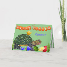 Tarjeta Festiva Cute Feliz Pascua Tortuga Verde Niño Personalizado