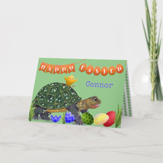 Tarjeta Festiva Cute Feliz Pascua Tortuga Verde Niño Personalizado (Anverso)
