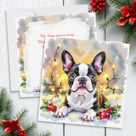 Tarjeta Festiva Cute Festive Boston Terrier Personalized Christmas