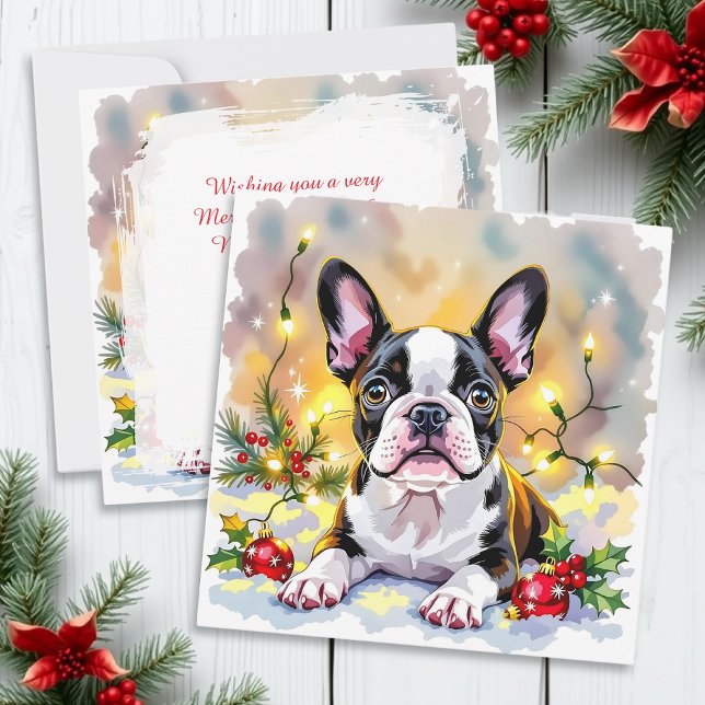 Tarjeta Festiva Cute Festive Boston Terrier Personalized Christmas (Subido por el creador)