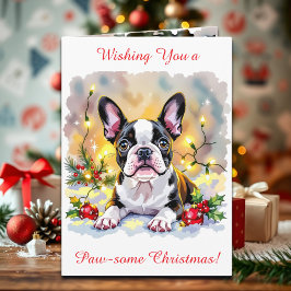 Tarjeta Festiva Cute Festive Boston Terrier Personalized Christmas