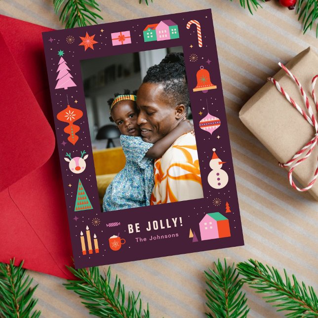 Tarjeta Festiva Cute Festive Colorful Frame Family Christmas Photo (Subido por el creador)