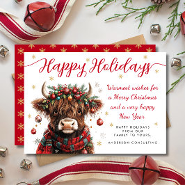Tarjeta Festiva Cute Festive Highland Cow Happy Holidays Business