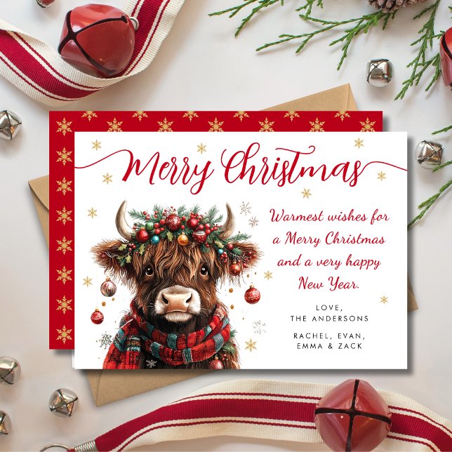 Tarjeta Festiva Cute Festive Highland Cow Merry Christmas (Subido por el creador)