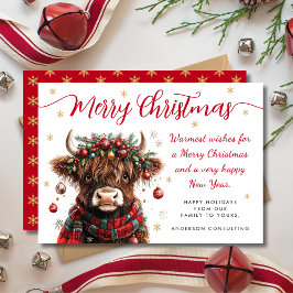 Tarjeta Festiva Cute Festive Highland Cow Merry Christmas Business