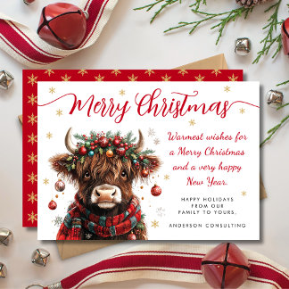 Tarjeta Festiva Cute Festive Highland Cow Merry Christmas Business