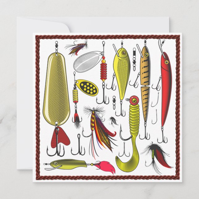 Tarjeta Festiva Cute Fishing Tackers Happy Fathers Day (Anverso)