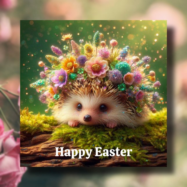 Tarjeta Festiva Cute Flor Crown Hedgehog Deseos De Pascua (Subido por el creador)