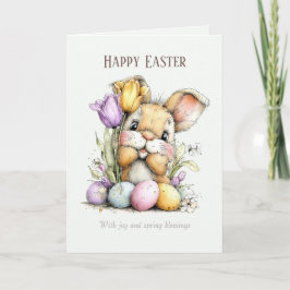 Tarjeta Festiva Cute Fluffy Bunny Funny Easter Card, Pastel Blue
