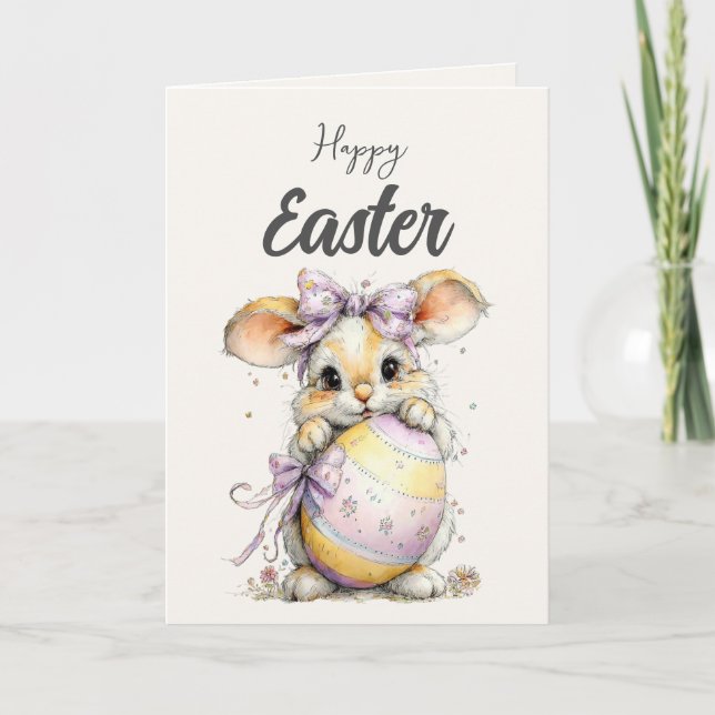 Tarjeta Festiva Cute Fluffy Bunny in Spring Pastels Easter Card (Anverso)
