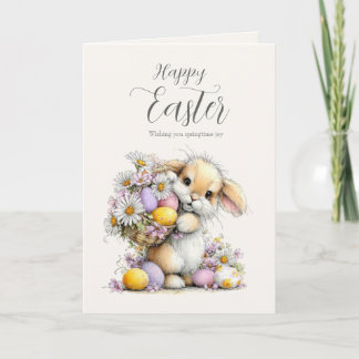 Tarjeta Festiva Cute Fluffy Bunny with Egg Basket Easter Card