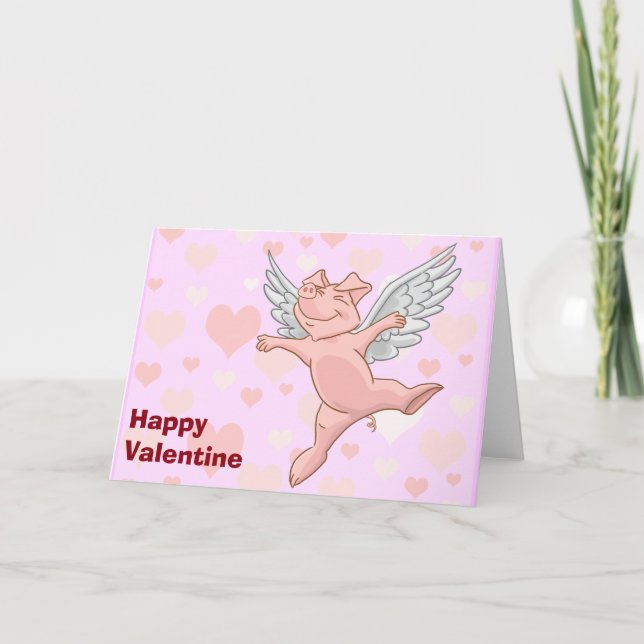 Tarjeta Festiva Cute Flying Pig Valentcard (Anverso)