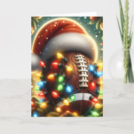 Tarjeta Festiva Cute Football in String Lights Christmas