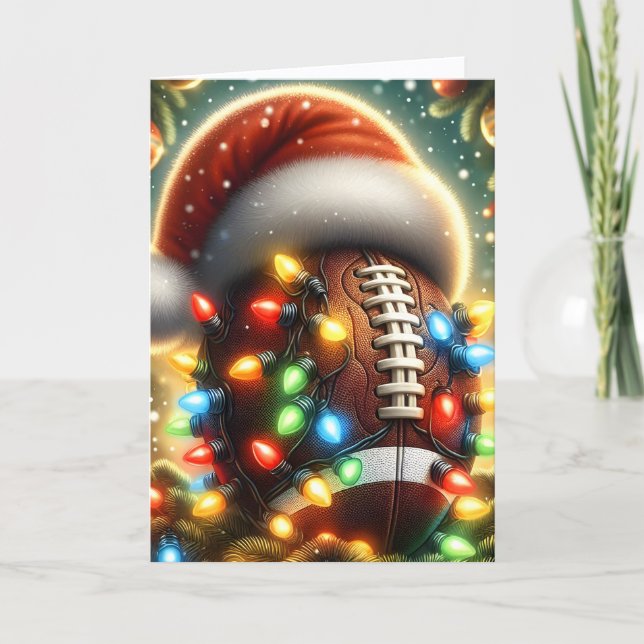 Tarjeta Festiva Cute Football in String Lights Christmas (Anverso)