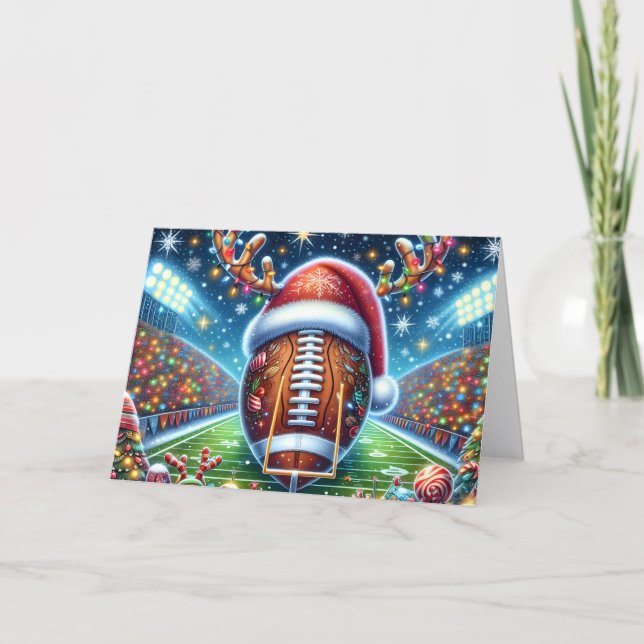 Tarjeta Festiva Cute Football with Reindeer Antlers Christmas (Anverso)