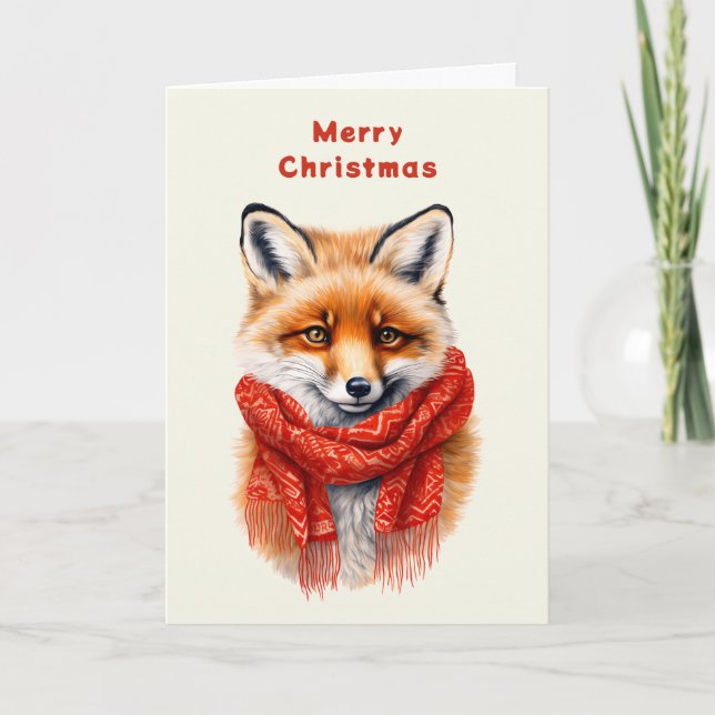 Tarjeta Festiva Cute Fox in a Red Scarf Autumn Image (Anverso)