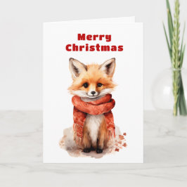 Tarjeta Festiva Cute Fox Pup in a Red Scarf Christmas