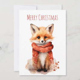 Tarjeta Festiva Cute Fox Pup in a Red Scarf Christmas