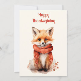 Tarjeta Festiva Cute Fox Pup in a Red Scarf Thanksgiving