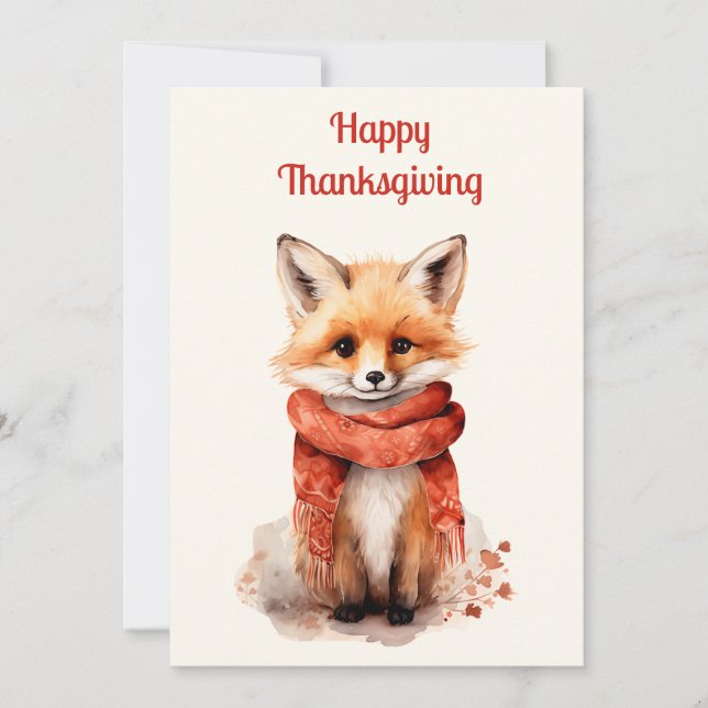 Tarjeta Festiva Cute Fox Pup in a Red Scarf Thanksgiving (Anverso)