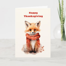 Tarjeta Festiva Cute Fox Pup in a Red Scarf Thanksgiving