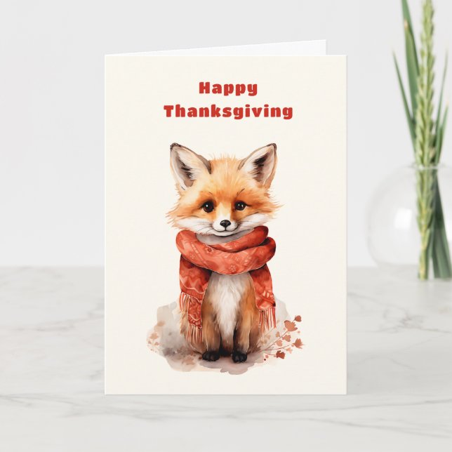 Tarjeta Festiva Cute Fox Pup in a Red Scarf Thanksgiving (Anverso)