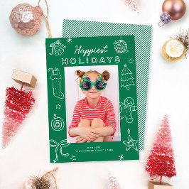 Tarjeta Festiva Cute Fun Doodles Green Christmas Photo