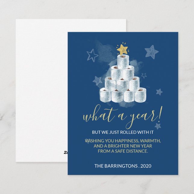 Tarjeta Festiva Cute Funny 2020 año Árbol de papel higiénico acuar (Anverso / Reverso)