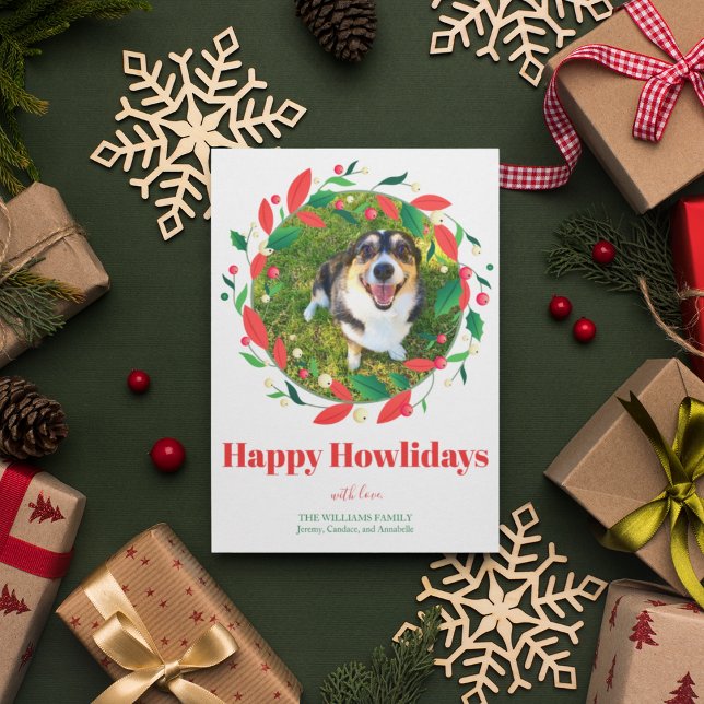 Tarjeta Festiva Cute Funny Dog Photo Happy Howlidays Navidades (Subido por el creador)