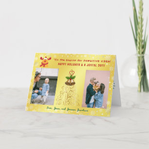 Tarjeta Festiva Cute Funny Rudolph 2 Fotos Felices Fiestas de Oro