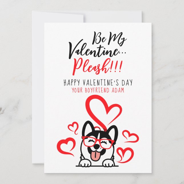 Tarjeta Festiva Cute Funny White & Red Heart Husky Joke Dog Lover (Anverso)