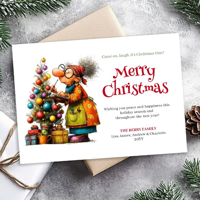 Tarjeta Festiva Cute Funny Woman Crazy Christmas Comic Style Card (Cute Funny Woman Crazy Christmas Comic Style Greeting Card

)