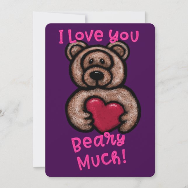 Tarjeta Festiva Cute Fuzzy Teddy Bear Valentine (Anverso)