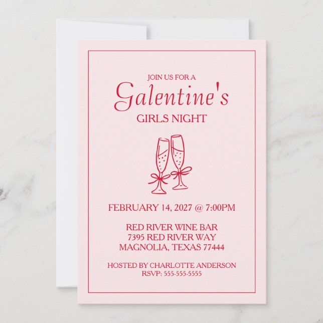 Tarjeta Festiva Cute Galentine's Day XOXO Pink Red  (Anverso)