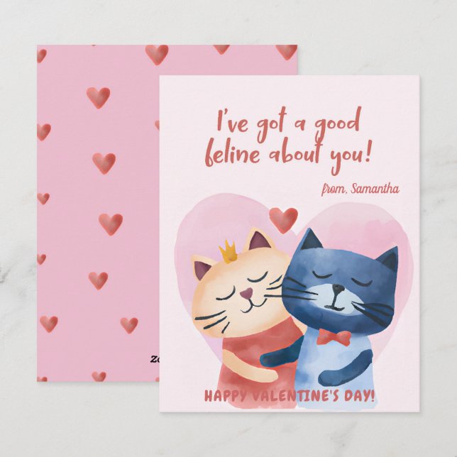 Tarjeta Festiva Cute gatos Punny Día de San Valentín de niños grac (Anverso / Reverso)