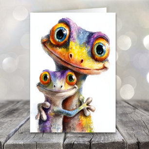 Tarjeta Festiva Cute Geckos Día del Padre