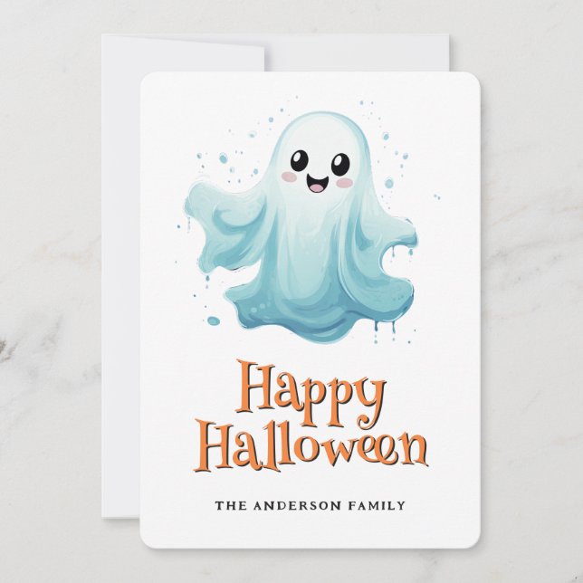 Tarjeta Festiva Cute Ghost Kids Happy Halloween Card (Anverso)