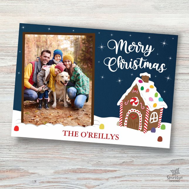 Tarjeta Festiva Cute Gingerbread House Merry Christmas Photo Card (Subido por el creador)