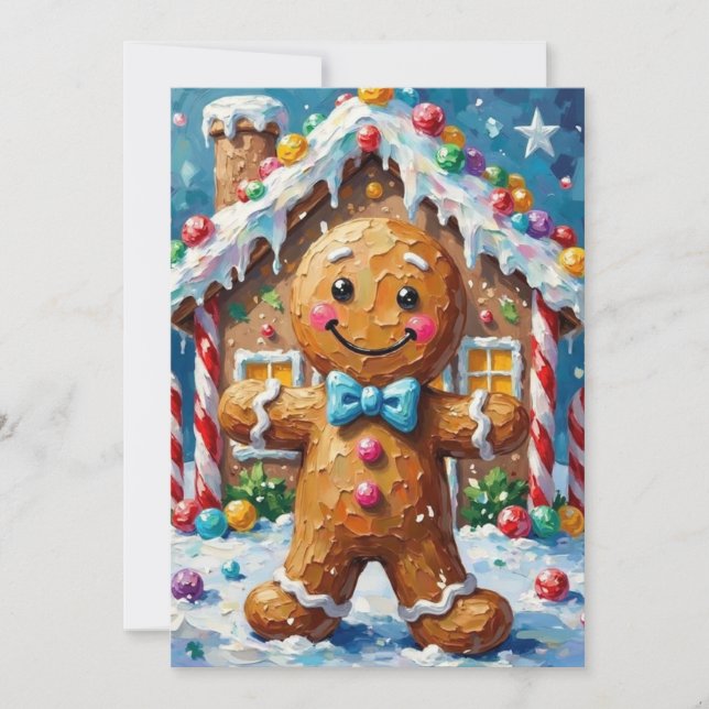Tarjeta Festiva Cute Gingerbread Man Cheerful Christmas Cookie Art (Anverso)