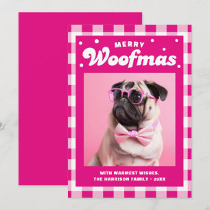 Tarjeta Festiva Cute Gingham Pattern Merry Woofmas