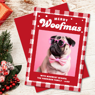 Tarjeta Festiva Cute Gingham Pattern Merry Woofmas