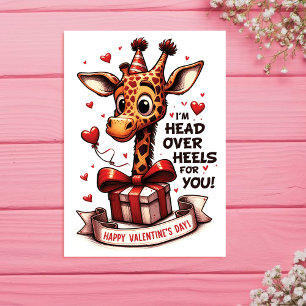 Tarjeta Festiva Cute Giraffe l Head Over Heels Valentine